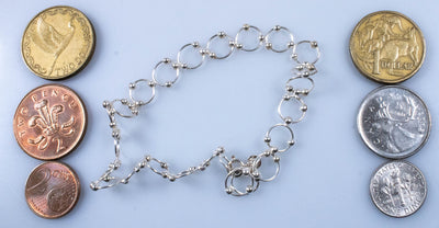 Vintage Sterling Silver Large Thin Rolo Rings with Silver Beads Anklet! [Size 9.5"]