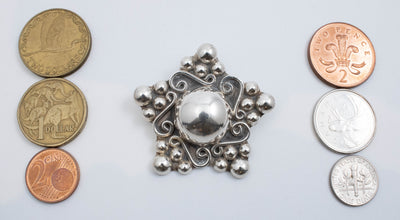 Vintage Sterling Silver Star Pendant (& Pin) With Large Silver Ball! Made in Mexico