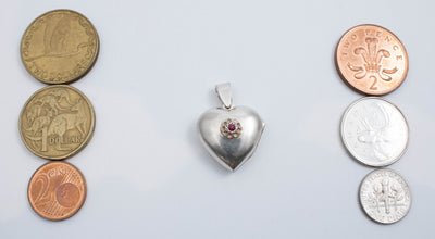 Vintage Sterling Silver Heart Locket With Red Diamond (CZ) In Centre!