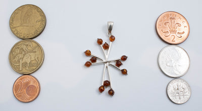 Vintage Sterling Silver Intersected Lines Pendant With Small Round Amber Tips!
