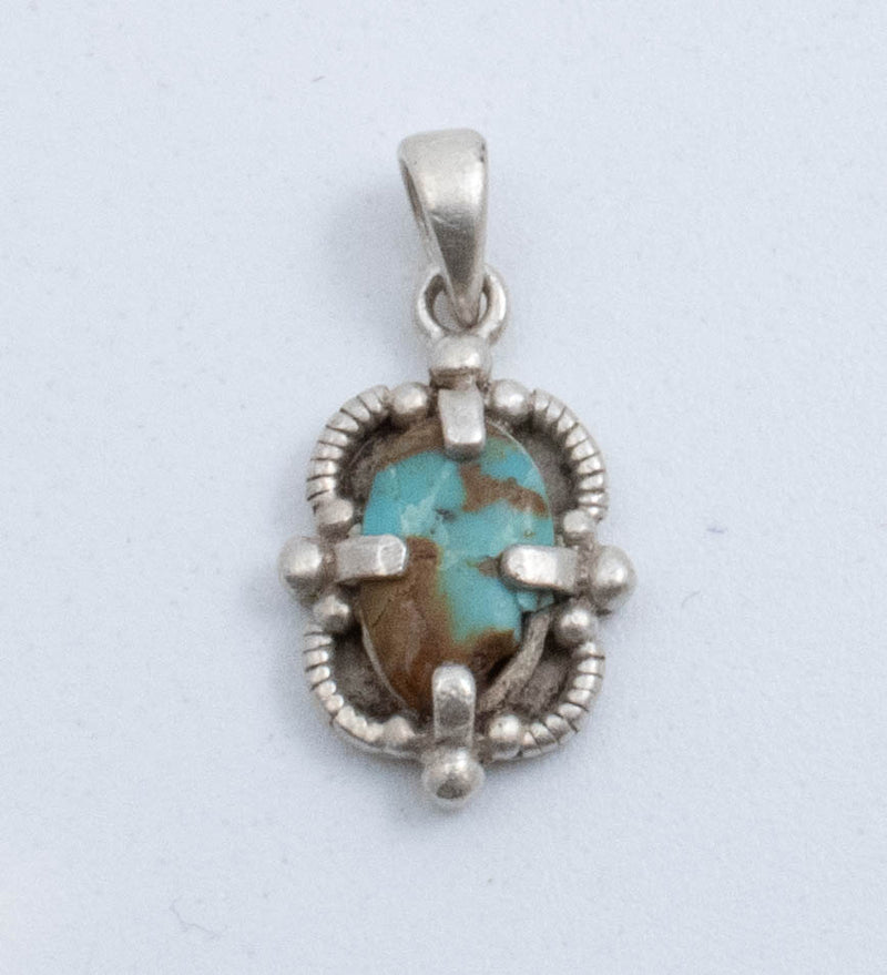 Vintage Sterling Silver Abstract Pendant With Oval Turquoise!