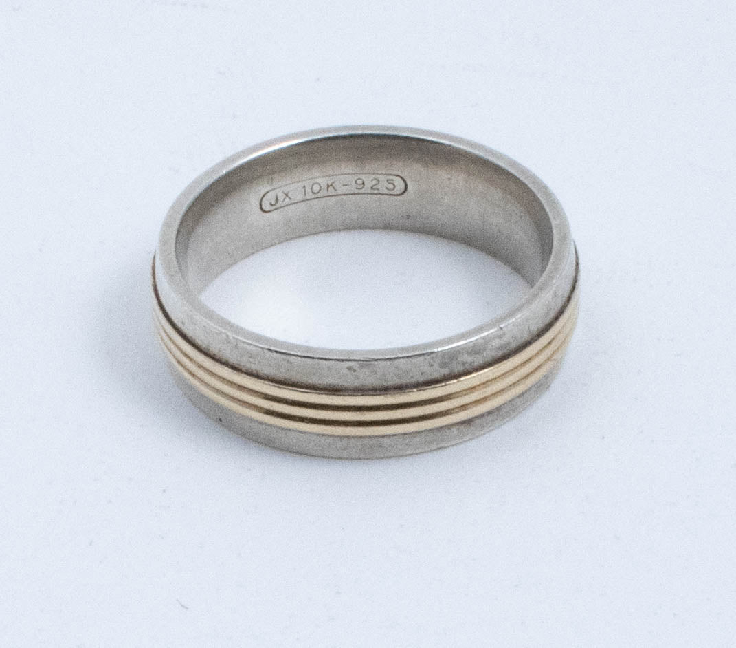 Vintage Sterling Silver Abstract Band with 3 10k Gold Bars! [Size 8 US] - 47Silver - 