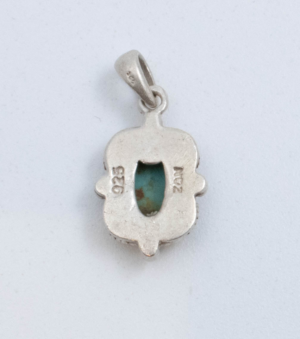 Vintage Sterling Silver Abstract Pendant With Oval Turquoise!