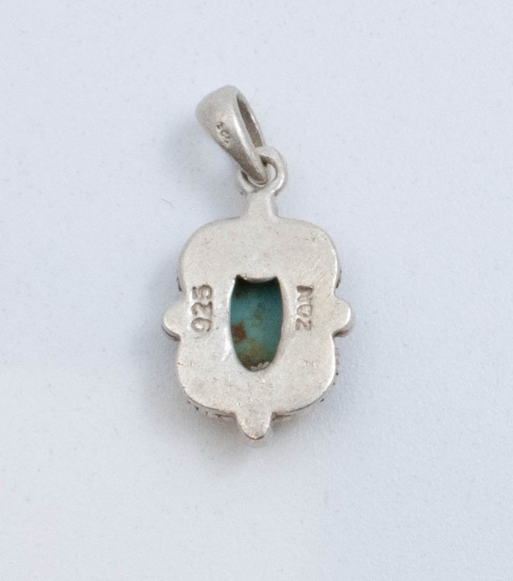 Vintage Sterling Silver Abstract Pendant With Oval Turquoise!