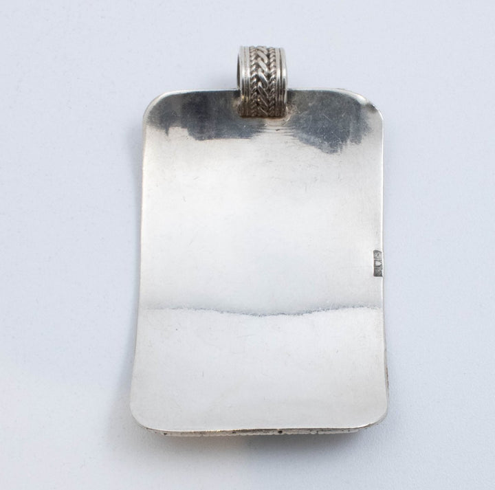 Vintage Sterling Silver Heavy Rectangular & Concave Pendant With Tread Designs!