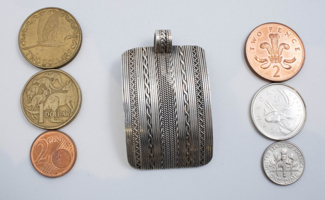 Vintage Sterling Silver Heavy Rectangular & Concave Pendant With Tread Designs!