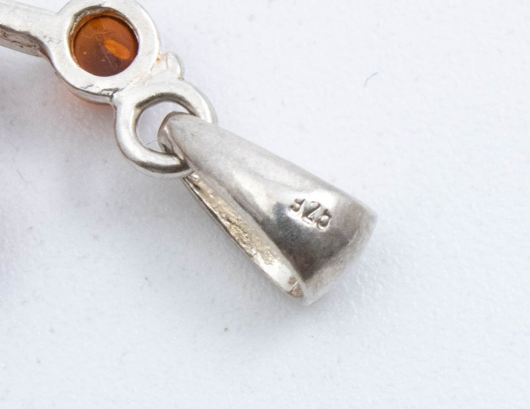Vintage Sterling Silver Intersected Lines Pendant With Small Round Amber Tips!