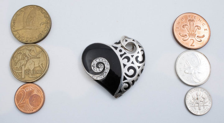 Vintage Sterling Silver Large Heart With Diamond Swirl!