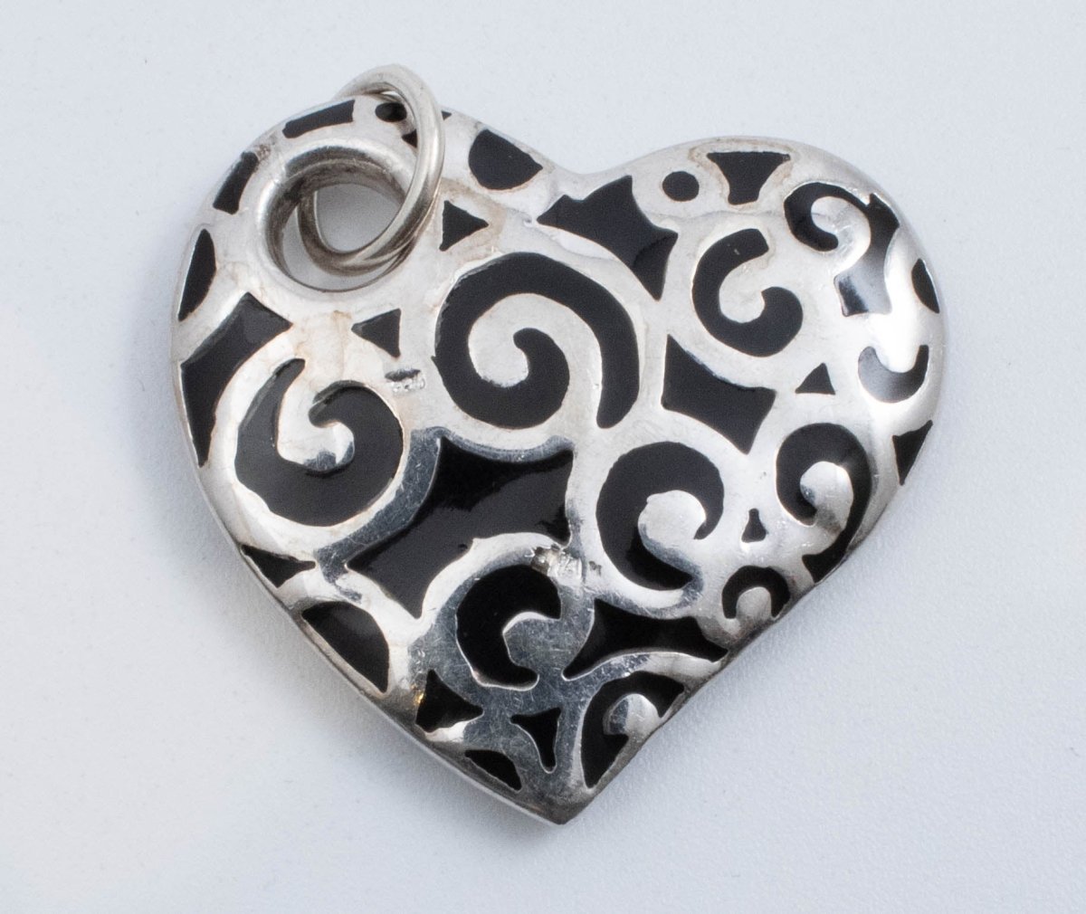 Vintage Sterling Silver Large Heart With Diamond Swirl!