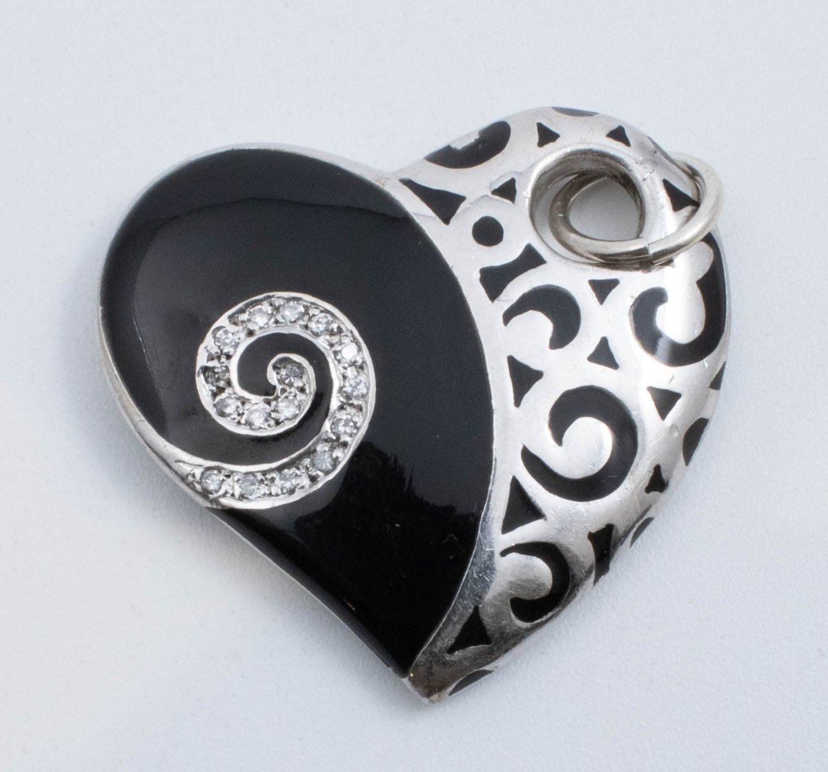 Vintage Sterling Silver Large Heart With Diamond Swirl!