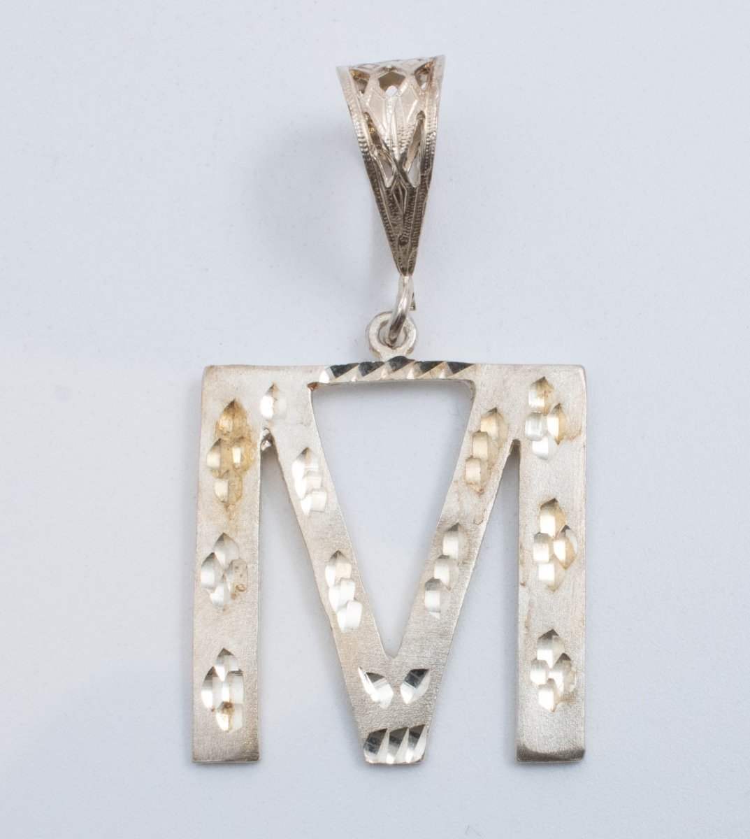 Vintage Sterling Silver Large Letter "M" Pendant With Pocked Finish!