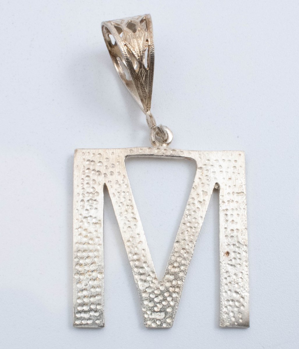 Vintage Sterling Silver Large Letter "M" Pendant With Pocked Finish!
