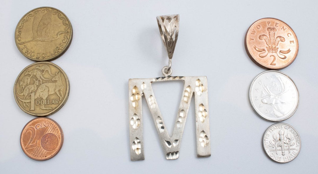 Vintage Sterling Silver Large Letter "M" Pendant With Pocked Finish!