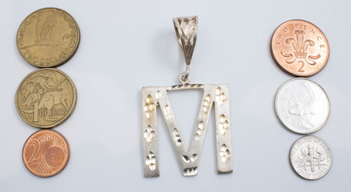 Vintage Sterling Silver Large Letter "M" Pendant With Pocked Finish!