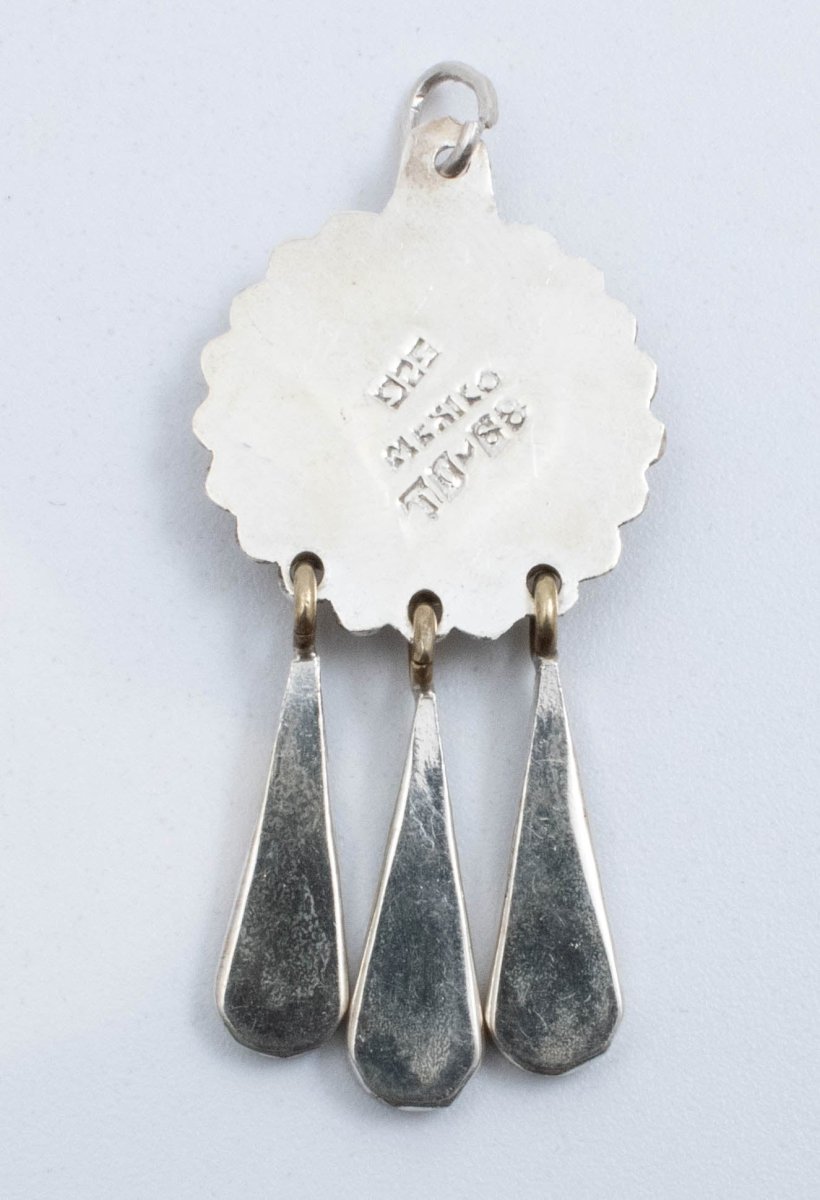 Vintage Sterling Silver Round Pendant With Malachite! Made in Mexico!