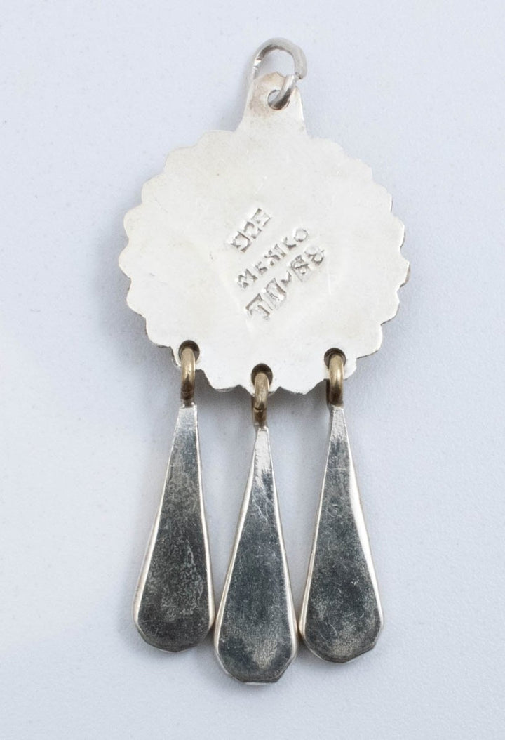 Vintage Sterling Silver Round Pendant With Malachite! Made in Mexico!