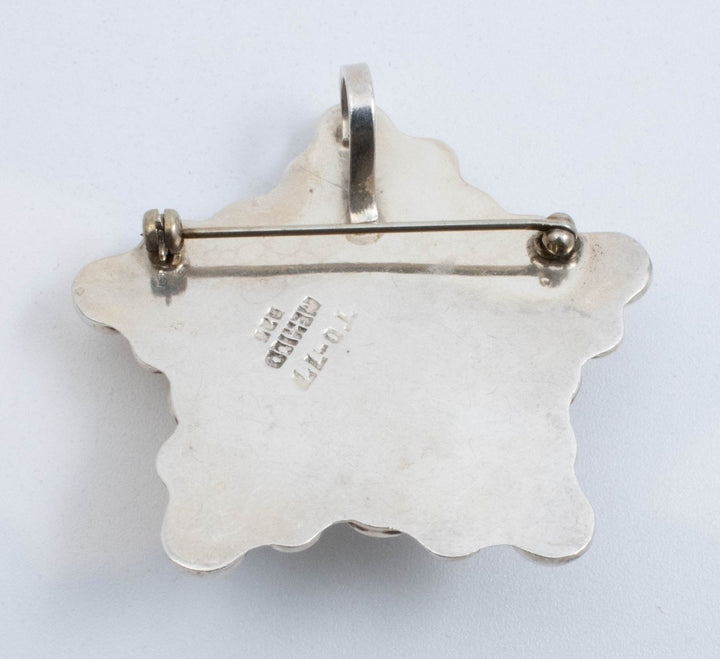 Vintage Sterling Silver Star Pendant (& Pin) With Large Silver Ball! Made in Mexico