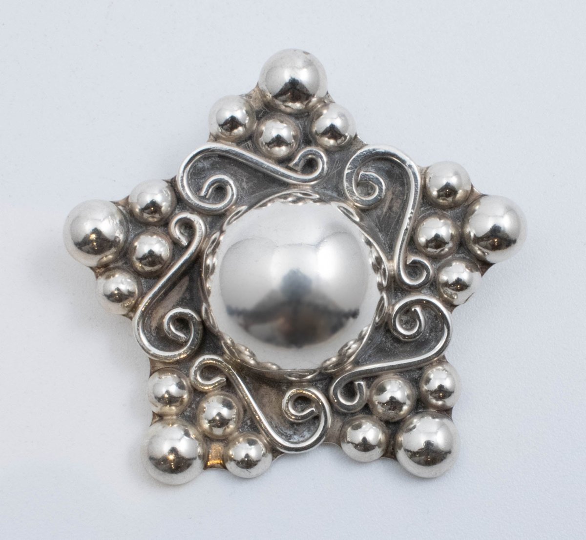 Vintage Sterling Silver Star Pendant (& Pin) With Large Silver Ball! Made in Mexico