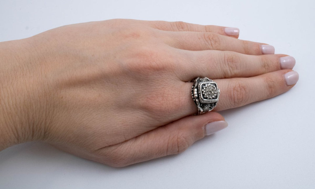Vintage Sterling Silver Treasure Chest Ring with Marcasite! [Size 8.5 US]